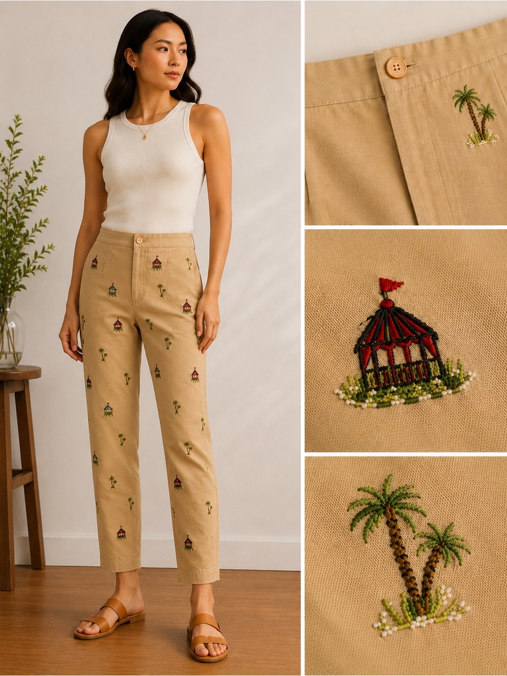 Talbots Palm Tree Embroidered Novelty Chino Pants Resort Coastal Preppy 10